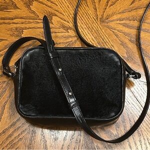 TUSK Black Leather Calfhair Crossbody/Shoulder Bag. 7.5”W x 6”H x 3”D